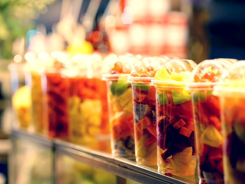 Mixed fruits in plastic food packaging